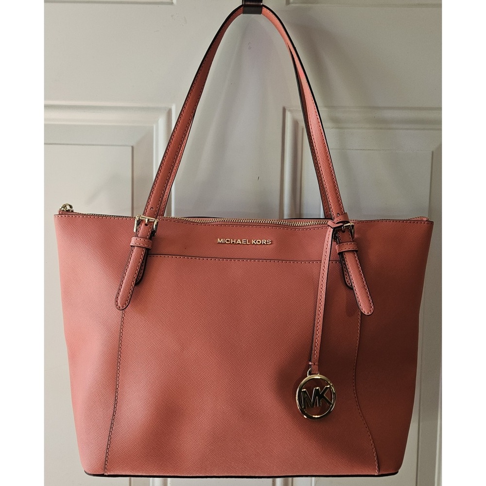 Michael Kors Jet Set Travel Coral Pink Saffiano Leather Tote Shoulder Bag...
